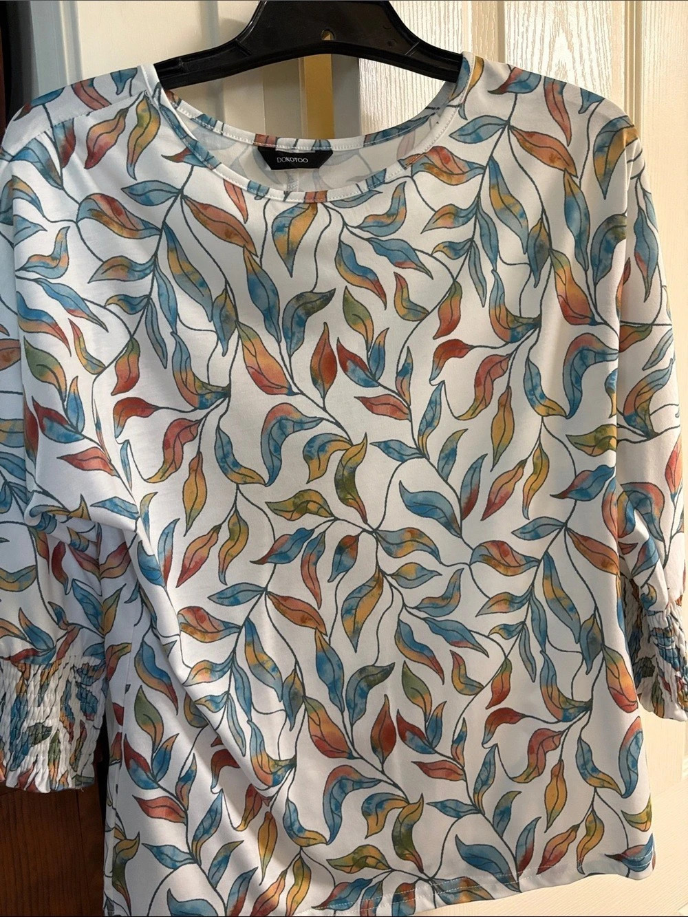DOKOTOO Floral Short Sleeve Top White & Blue Medium
